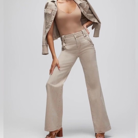 WHBM High-Rise Curvy Mariner Wide Leg Women's Khaki Jeans - Picture 1 of 14